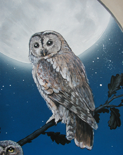 Gordon Collett: Murals, Battle Library, TAWNY OWL in OWL PANEL. May 2009.